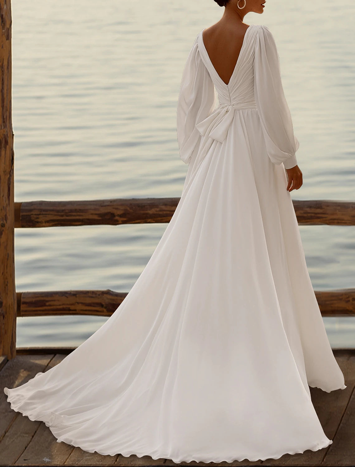 Wholesale Simple Wedding Dresses Wedding Dresses A-Line Camisole Sleeveless Tea Length Chiffon Bridal Gowns With Pleats Solid Color